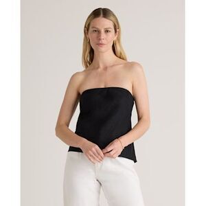 Quince Women 100% European Linen Strapless Top Black S